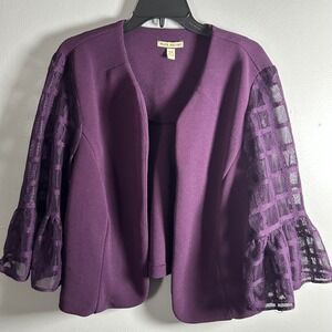 Maya Brooke rich plum, sheer bell sleeve blazer, plus size 16W